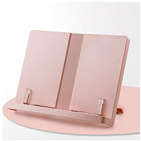 Leseständer 11 x 8-Zoll-Buchständer, einstellbarer Buchstandhalter-Tablett, tragbare Studie und Arbeitszubehör, Leserad-Lehrbücher Tablet-Ständer Bücherregal (Color : Pink)