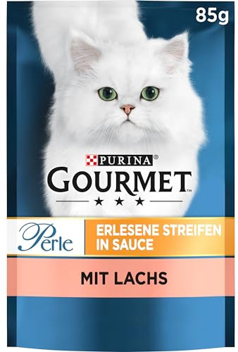 Gourmet Perle Erlesene Streifen Katzenfutter nass, mit Lachs, 26er Pack (26 x 85g)