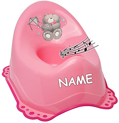 alles-meine.de GmbH Musik & Sound - Anti RUTSCH - Töpfchen/Nachttopf/Babytopf - rosa - pink Tiere - Teddybär - Teddy inkl. Name - Bieco - Melody - mit großer Lehne + Spri..