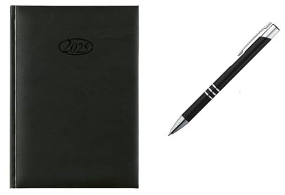 St.Schreibwaren Planner 2025 - DIN A5 Kalender mit schwarzem Metallkugelschreiber