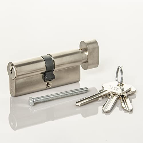 Satin Chrome Thumb Turn Euro Cylinder Lock, Euro Door Barrel Lock, with Anti-Drill & Anti-Pick Protection. Suitable for all Door types. Euro Cylinder Lock (45mm Internal x 55mm External (100mm Total))
