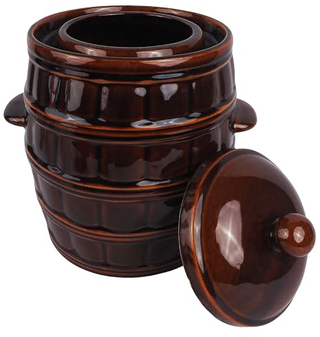 BAUSTER® Sauerkrauttopf mit Deckel 8 l Silagetopf aus Steingut Keramikfass Einlegetopf Gurkentopf Tontopf Steinguttopf Gärtopf Keramiktopf Steingut Verschiedene Größen/Kapazitäten (8 Liter)