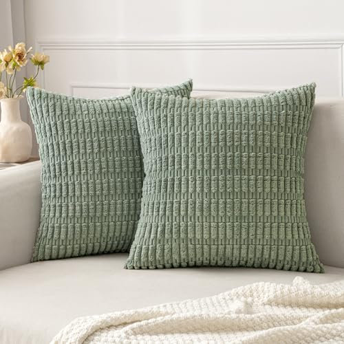 MIULEE 2er Set 40x40 cm Kordsamt Kissenbezüge Moderne Kissenhüllen Dekorative Sofakissen Dekokissen Weicher Zierkissenbezug für Wohnzimmer Sofa Schlafzimmer Boho Dekor Graugrün