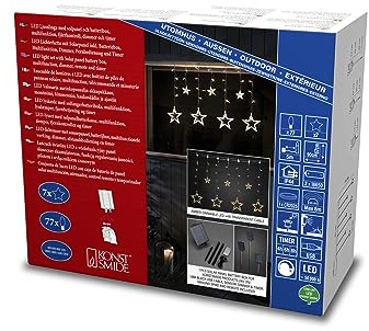 Konstsmide LED Solar Sternen Lichtervorhang, fernbedienbar, 77 bernsteinfarbene Dioden, Außen, transparentes Kabel, 2 x Lithium-Akku / 1 x CR2025 (inkl.) - 4036-803SP