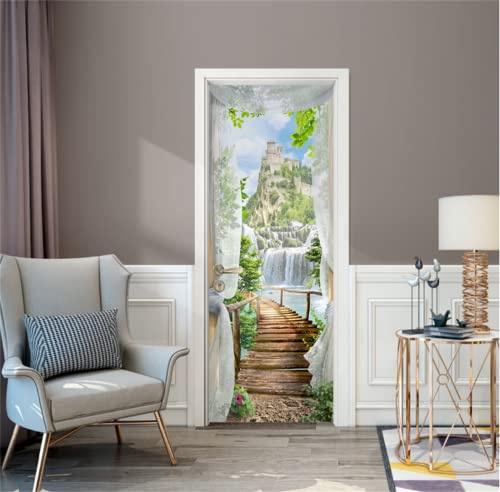 FLFK 3D Vista del Castello Autoadesiva Adesivo per porta 77x200cm(Set di 2 fogli)-Murale Foto Adesivo da parete decalcomania Salotto Camera da letto arredamento