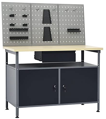 Festnight Banco de Trabajo con Cuatro Paneles de Pared con Cajones y Armario con Llave, Mesa de Trabajo Taller, Banco de Trabajo Taller, Mesa Trabajo, Banco de Carpintero, Banco Herramientas#2
