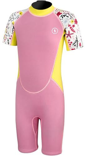 Kids Short Sleeve Wetsuit for Boys Girls, 3/2mm Neoprene Spring Suit, Toddler Youth Thermal Swimsuit for Swimming, Surfing, Snorkeling, Beach and Pool