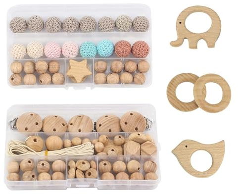 Artlatu 84 Stk Makramee Holzperlen Set,54 stk Holzperlen,16stk 20mm Häkeln Holzperlen, 5stk holzclip,20m Bastelseilen, für DIY Schmuck Herstellung DIY Handwerk Makrame
