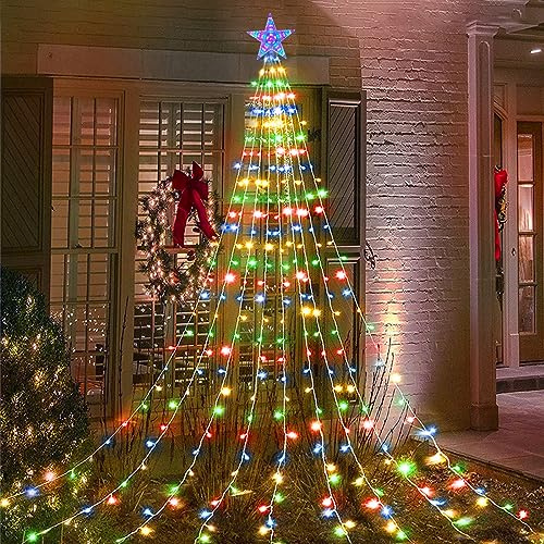 Acxilexy 2M*9 Luci Albero di Natale Led con Stella, 198 LEDs USB Luci Natalizie con 8 Modalita, Luci Natalizie da Impermeabile, Telecomando, Luci di Natale per Decorazioni Albero di Natale