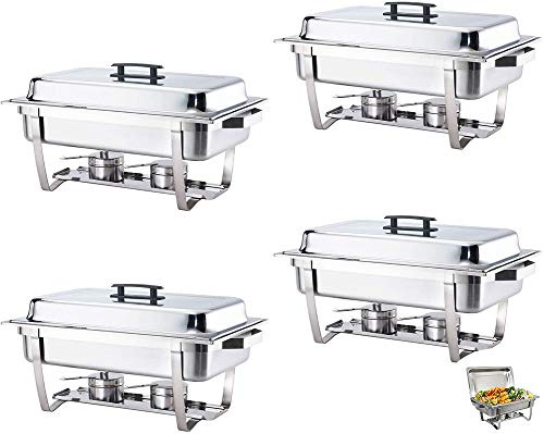 Chafing Dishes en Acier Inoxydable, Chafer Rectangulaire Ensemble Complet Chafer Chafing Dish Buffet Ensemble W/Eau Nourriture Support de Combustible et Couvercle pour Restauration Ensemble Réchaud,