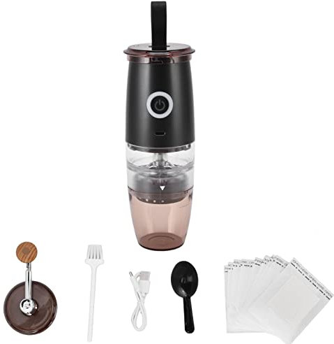 Topyond Molinillo De Café Portátil 5 Engranajes Ajuste Flexible para Acampar O Viajar Molinillo De Café Pequeño Manivela Eléctrica Molinillo De Café Herramienta Hogar Carga USB