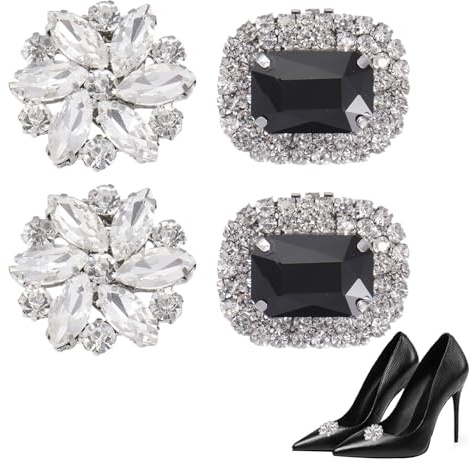 ORUZA 2 Pair Rhinestone Shoe Clips, Silver Crystal Shoe Buckle Jewelry Decoration for Wedding Party High Heels Accessories