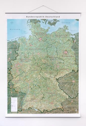 GeoMetro XL Deutschlandkarte mit Laminierung und Leisten zum Aufhängen, beschreibbar, reißfest, Bundesrepublik Deutschland, 140 x 100 cm, 2025