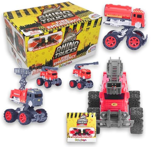 Sbabam Rhino Trucks Fire Emergency, Barnmaskiner, Brandlastbilar, Brandbilar, 2-pack | Tidningskioskspel, presentidéer för babyfödelsedag, 3 år och uppåt