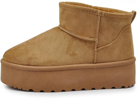 IF Botas Botas Mammut De Las Mujeres De Tobillo Con Pelo De Piel Plataforma Cuña Ante Sintético P309, P309 Camel, 39 EU