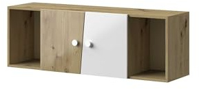MINIO go for it - Hängeschrank Nantes, Wandregal mit 2 Türen | 120x41x32 cm, Hängevitrine mit 3 Nischen, Wand Regal, Wohnzimmer, Kinderzimmer, Artisan Eiche/Weiss Hochglanzfronten