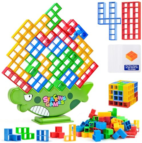WuGU 48 Stück Tetra Tower Spiel, Tower Spiel für Kinder Erwachsene, Balance Team Stapelspiele Creative Stack Attack Spielzeug Wackelturm Stapelturm für 2 Spieler +, Kinderspiel Geburtstag Geschenk