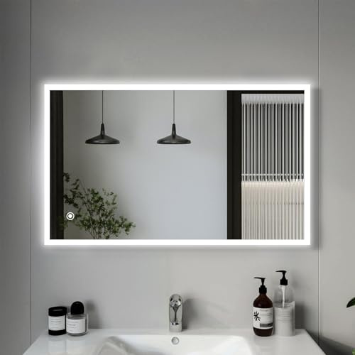 Youyijia LED Badspiegel mit Beleuchtung, 100x60cm Wandspiegel | Badezimmerspiegel mit Touch-Schalter Kaltweiß 6000K Energiesparend Lichtspiegel