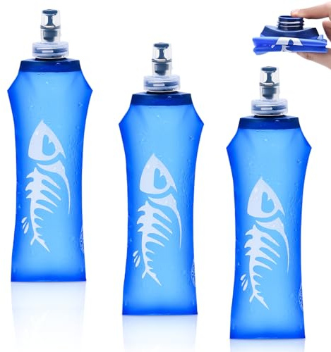 TOATELU 3 stycken 500 ml, vikbar drickflaska, mjuk flaska, TPU-vattenflaska, BPA-fri, sportflaska för vandring, drickryggsäck, jogging, cykling, camping och klättring (blå, 500 ml)