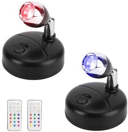 2 Pack Wireless LED Spotlight with Remote Control, Indoor RGB Art Lights with 13 Colours, Dimmer Timer Puck Lights for Corridor, Display Cabinet