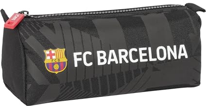 F.C. Barcelona Black - Portatodo con Cremallera y Compartimiento, Estuche Infantil, Estuche Niño, Ideal para Niños en Edad Escolar, Cómodo y Versátil, Calidad y Resistencia, 21x7x8 cm, Color Negro