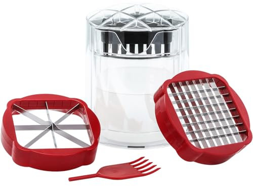 Sonhomay Cortador de patatas Cortador de verduras Cortador de cebollas Cortador de cubos con 2 cuchillas de acero inoxidable Cortador de patatas fritas manual Cebolla de esquina Huevo