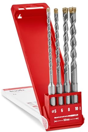 kwb HB2X SDS Plus Bohrer Set, 4 tlg., 160 mm, Ø 5 / 6 / 8 / 10 mm (HM X Cross Point, U-förmige gefräste Spirale, 40 CR Stahl, SDS Plus)