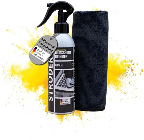 STRÖDER® Nettoyant pour écrans I Nettoyant d'écran à haute efficacité I 1 flacon pulvérisateur de 250 ml + chiffon en microfibre pour un nettoyage parfait de l'écran I pour moniteurs, ordinateurs