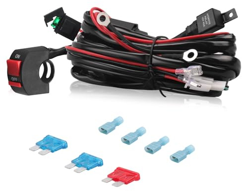Erato Kit cablaggio per motocicletta con luce LED con kit relè da 12 V 40 A | Fusibile in linea da 30 A, con 2 connettori, per luci per barra luminosa Luci di guida Fendinebbia Luci di lavoro ausiliarie