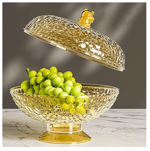 MPMPM Fruits Bowl Fruit Basket with Lid Plastic Decorative Pedestal Bowl,Dessert Display Stand Dish Holder,Snacks Fruit Basket Bowl for Farmhouse Kitchen Breads Snacks Home Ornaments,Red(Gold)