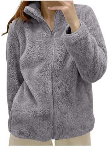 Fleece Winter Jackets for Women UK Warm Soft Fluffy Coats Causal Solid Color Long Sleeve Full Zip Jacket Elegant Callor Lapel Cardigans Ladies Teddy Fleece Outwear Gifts for Daily Holiday