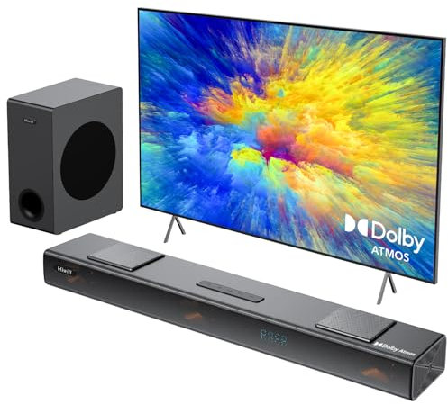 Hiwill 3.1.2ch Dolby Atmos Soundbar, 8-Driver Surround Sound System for TV, 400W Peak Power, 2 Up-Firing & 2 Side-Firing Speakers w/ 5.25'' Subwoofer for Cinematic Sound, eARC/ARC/OPT/BT, Nimbus A312