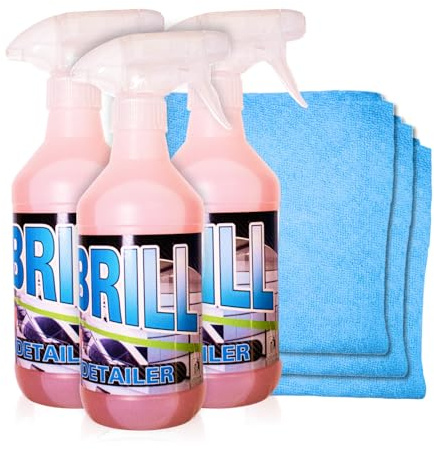 VAEBRILL Quick Detailer Pulitore Universale Auto 3x500 ml con 3 Panni in Microfibra, Lava Senza Acqua, Detergente Antistatico Profumato per Cruscotti, Vetri e Plastiche, Formula Professionale