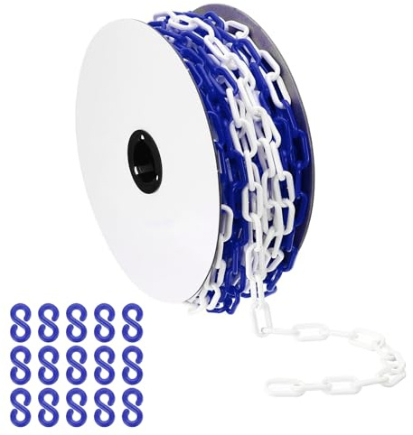PATIKIL Blau/Weiße Kunststoffkette, 92 ft 6mm Absperrkette Sicherheitsbarriere Große Gliederkette Lang für Warnsicherheit Parkplatz, Personenkontrolle Tor Baustelle Absperrung Von Flächen