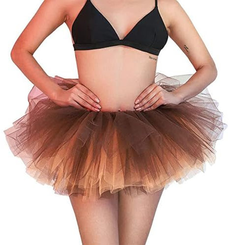 Tüllrock Damen Orange Tütü Kurz Rock Tüll Braun Tullrock Fasching Karneval Kostüm Faschingsrock Tutu Mesh Ballettkleidung Tulle Tanzrock Unterrock Petticoat