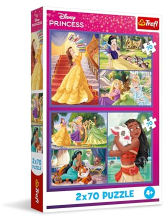 Trefl - Puzzle 2x70 Teile, 2-in-1: Märchentage, Disney-Prinzessinnen, 4+