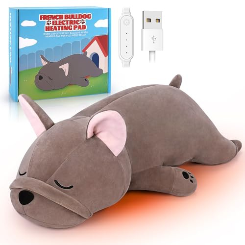 Electric Heating Pad for Period Cramps, Cuddly Soft 14 French Bulldog Plush with a Hot Soft Belly USB Powered, Stuffed Heating Pad for Pain Relief, Gift for Women Daughter Wife