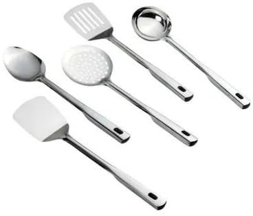 BRACOP® Indian Cooking Spatulas Set Of 5 Pcs Serving Utensils Hand Craved Kitchen Tools Stainless Steel Spoon Food Making Spatulas Cooking Spoons Serving Spatulas Wedding Gifts