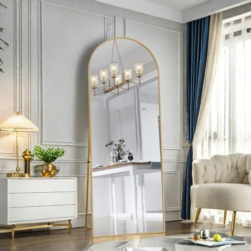 Espejo de cuerpo entero, 162 x 53 cm, con forma de arco, espejo de suelo abovedado con marco de aluminio dorado, espejo de pie arqueado, espejo de pared grande para dormitorio, salón (oro 162 x 53)