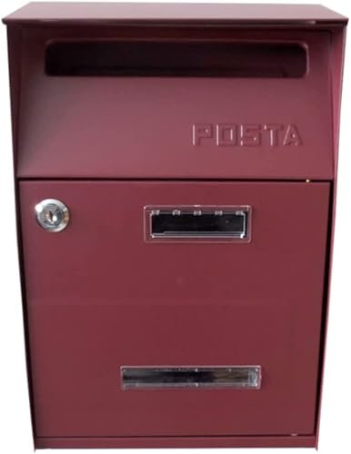 HCZKIUJY Wall Mounted Post Box, Wall-Mount Mailboxes Double Doors with Lock Postbox Iron Mailboxes with Combination Lock Drop Box for Family Letter Box (Red Key)