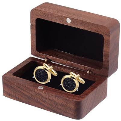 NICENEEDED Scatola per gemelli in legno di noce, piccola scatola quadrata per gemelli con slot singolo, scatola organizer per gemelli in legno, scatola per gioielli per cerimonie di anniversario