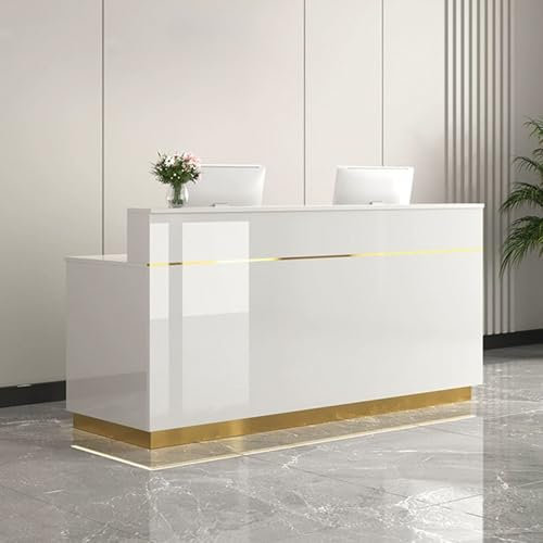 Moderner Empfangstresen mit Theke, abschließbaren Schubladen, Kassentisch für Bekleidungsgeschäfte und Lobbys, stilvolles Design in Weiß und Gold, 80 cm hohe Stehtheke