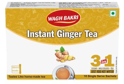 Wagh Bakri Ginger Tea Premix 3 in 1 (140g x 2) | Instant Tea with Milk, Sugar & Real Ginger | Premixed Chai | Authentic Indian Masala Tea