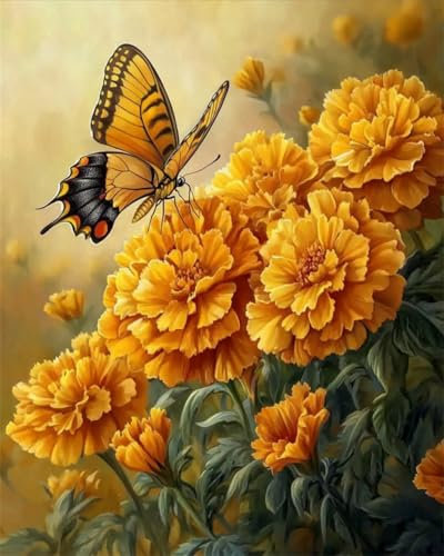 AYAOYANGGO Kreuzstich Set Ringelblumen Und Schmetterling Diy-Kreuzstich-Sets Für Erwachsene Mit Nadeln,Scheren-Einfädler,Vordruck Für Die Wanddekoration Zu Hause 11CT 40x50cm