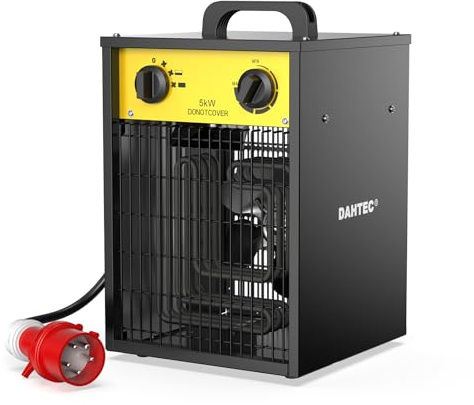 DAHTEC Calefactor Eléctrico 5000W - Calentador Portátiles Industriales - Termostato y Protección contra Sobrecalentamiento - Apto para Construcción, Garaje e Invernadero