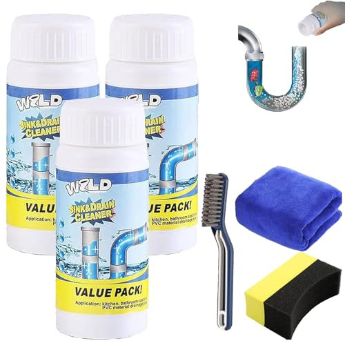 Wild - Detergente per lavelli e scarichi, Wild Powerful S-ink & D-rain, detergente per tubi W-ild, schiuma sbloccante S-ink, per cucina, bagno, WC, doccia, 3 pezzi
