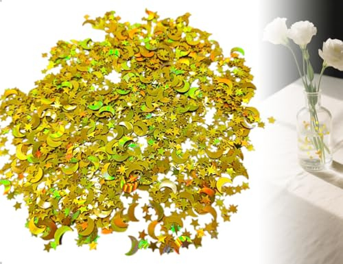 Lhbwhiz 4000 Stück Konfetti,Glitzer Stern und Mond Pailletten,Geburtstag Streudeko,Tischdeko,verwendet für Hochzeit Party DIY Handwerk Jubiläen(Golden)