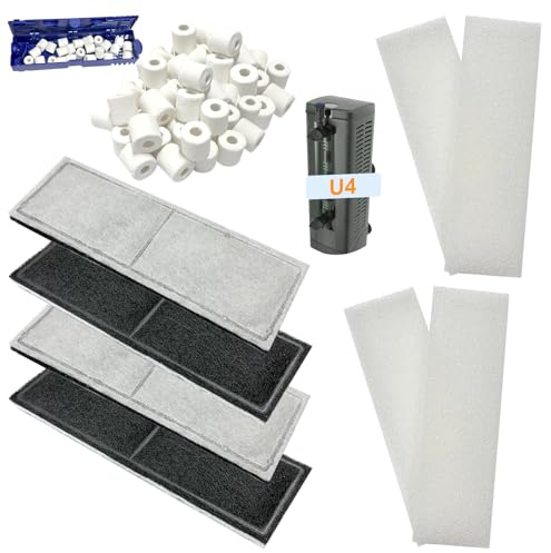 beaufan 9 Stück Aquarium-Filtermedien, Kompatibel mit Fluval U4 Innenfilter A480, Süß- und Meerwasseraquariumfilter, enthält 4 Schaumstoffpads, 4 Polycarbonat-Kartuschen und 1 Keramikring