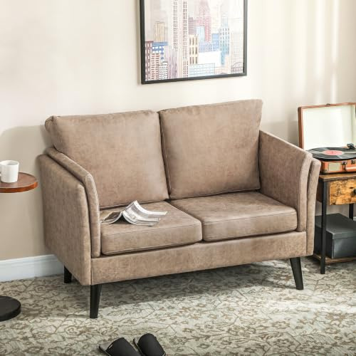 HOMCOM 2 Seater Sofa Modern Small Sofa with Thicken Cushion Light Brown