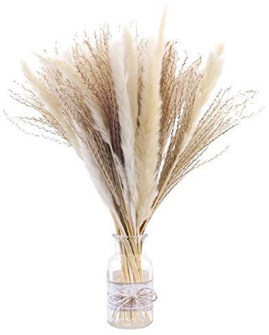 CutitiUU 40cm White Reed Flowers (15 Stems) + Beige Reed Flowers (15 Stems) + Slim Reed Flowers (20 Stems),Boho Room Decor Natural Pampa Bouquet Wedding Fall,Artificial Pampas Grass